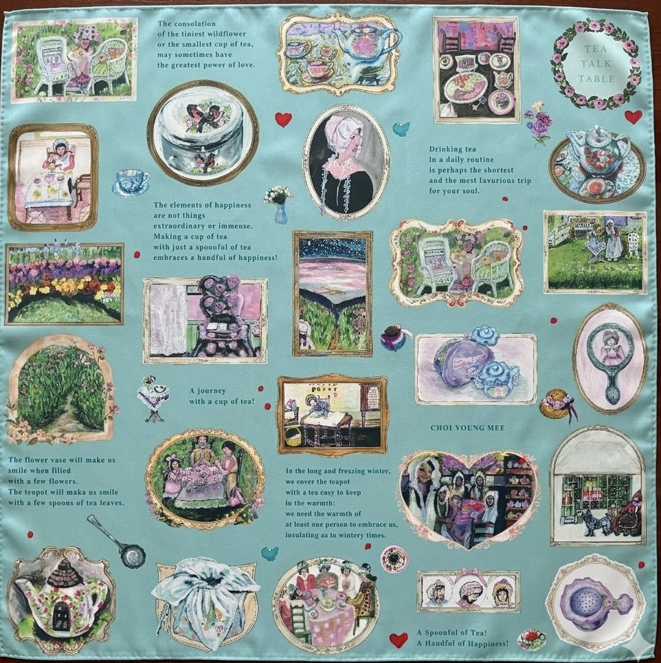 ARCHIVE ART SILK SCARF/ TEA TALK TABLE ILLUSTRATIONS - Image 4