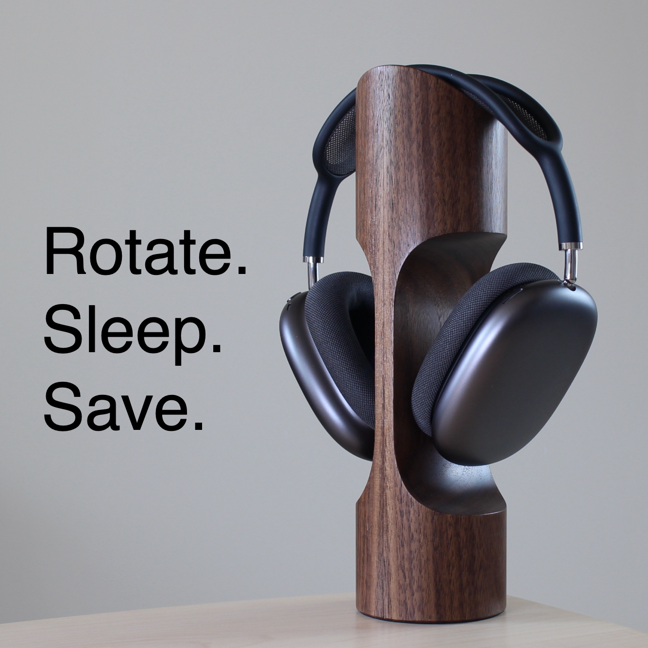 Handmade Wooden Stand for AirPods Max. Magnet Sleep Mode, Solid Hardwood